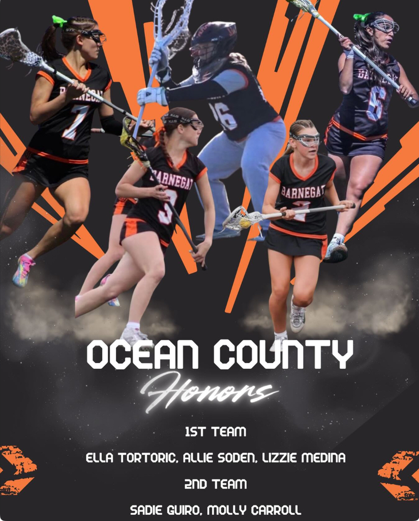 Image of the five girls playing in full gear on a black and orange background that says Ocean County Honors with their names and the teams they were selected for. 