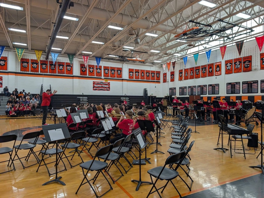 Image of the ROBMS band performing in the gym under the direction of Mr. Gagnon.  