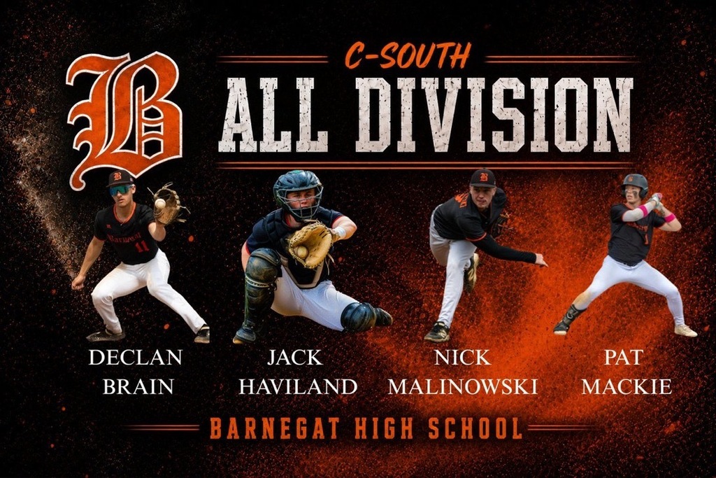 Image of the four baseball players with their names, school, and C-South All Division. 