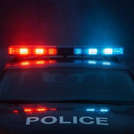 Image of a police car with emergency lights on. 