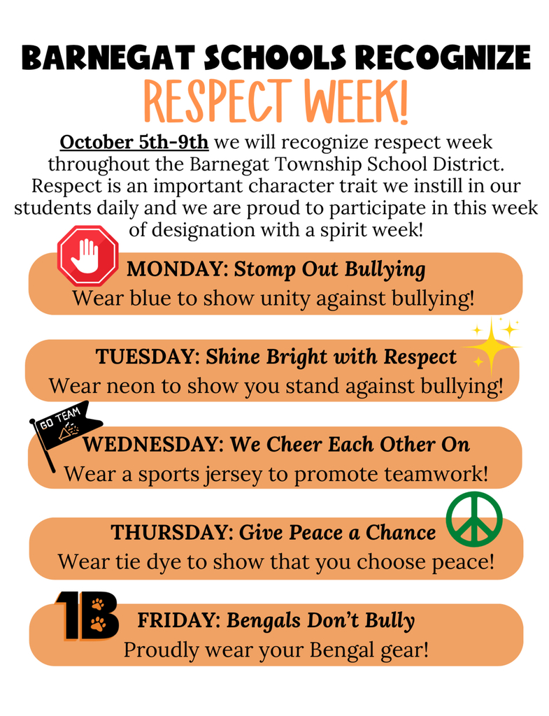 Week of Respect Spirit Week calendar for October 5-9.