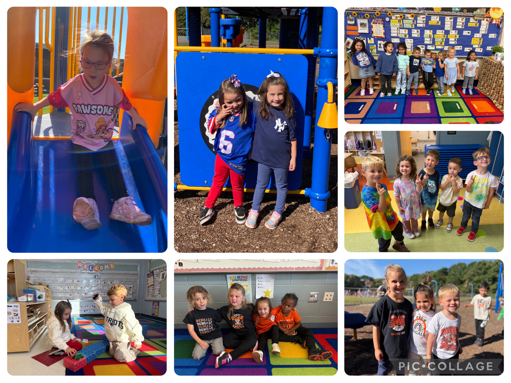 Picture collage of 7 different pictures of students wearing clothes that matched the spirit day. 