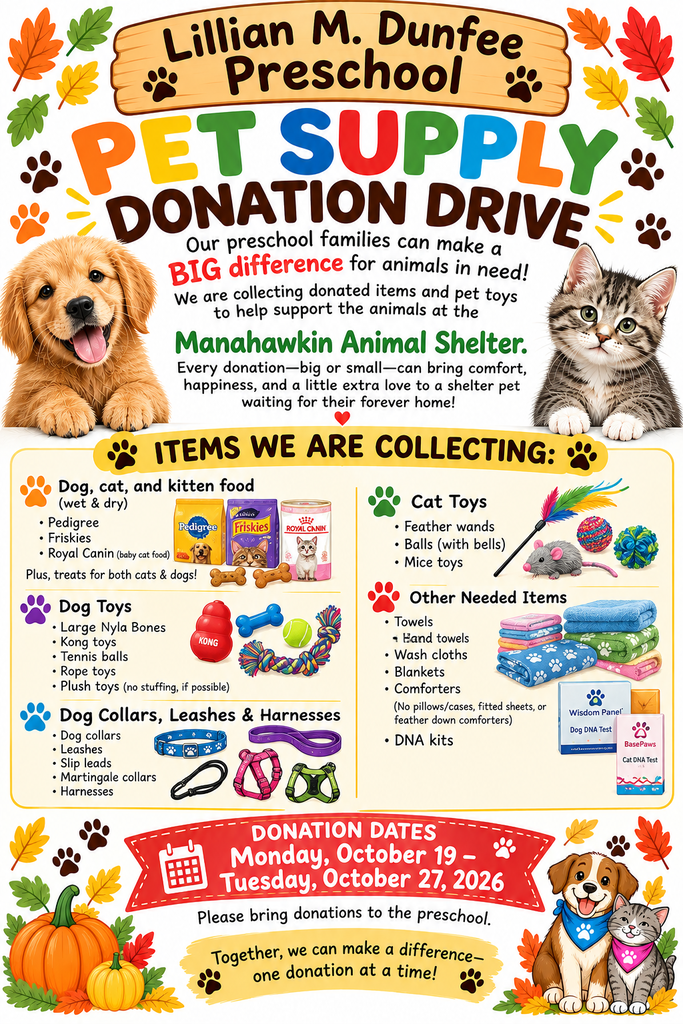 Flyer with information on items to purchase for the Pet Supply Donation Drive October 19-27. 