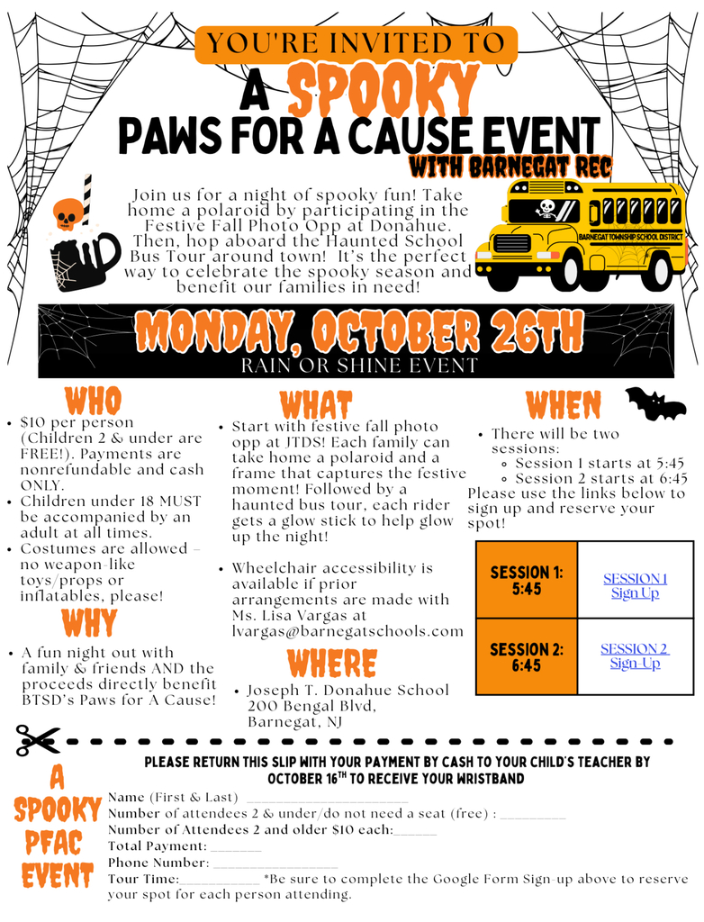 Flyer with information on the PFAC Spooky Halloween Bus Tour.