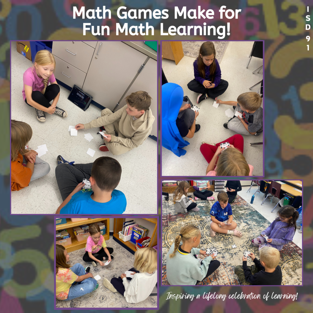 Groups of 3rd graders playing math games