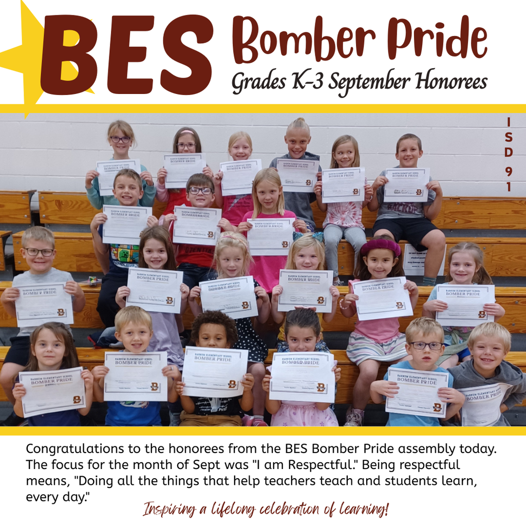 BES Bomber Pride Honorees K-3