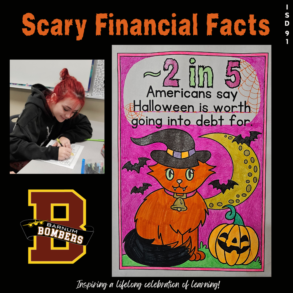 Student coloring a Scary Financials Fact sheet