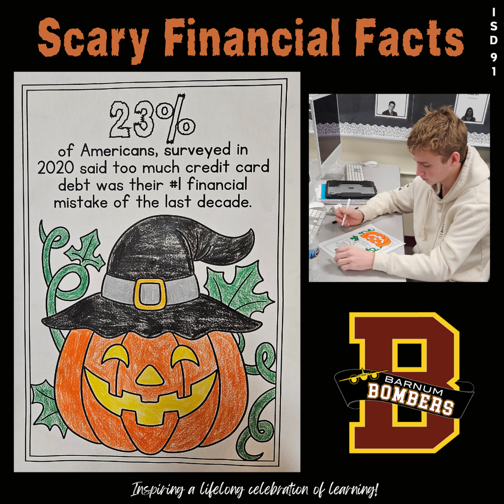 Student coloring a Scary Financials Fact sheet