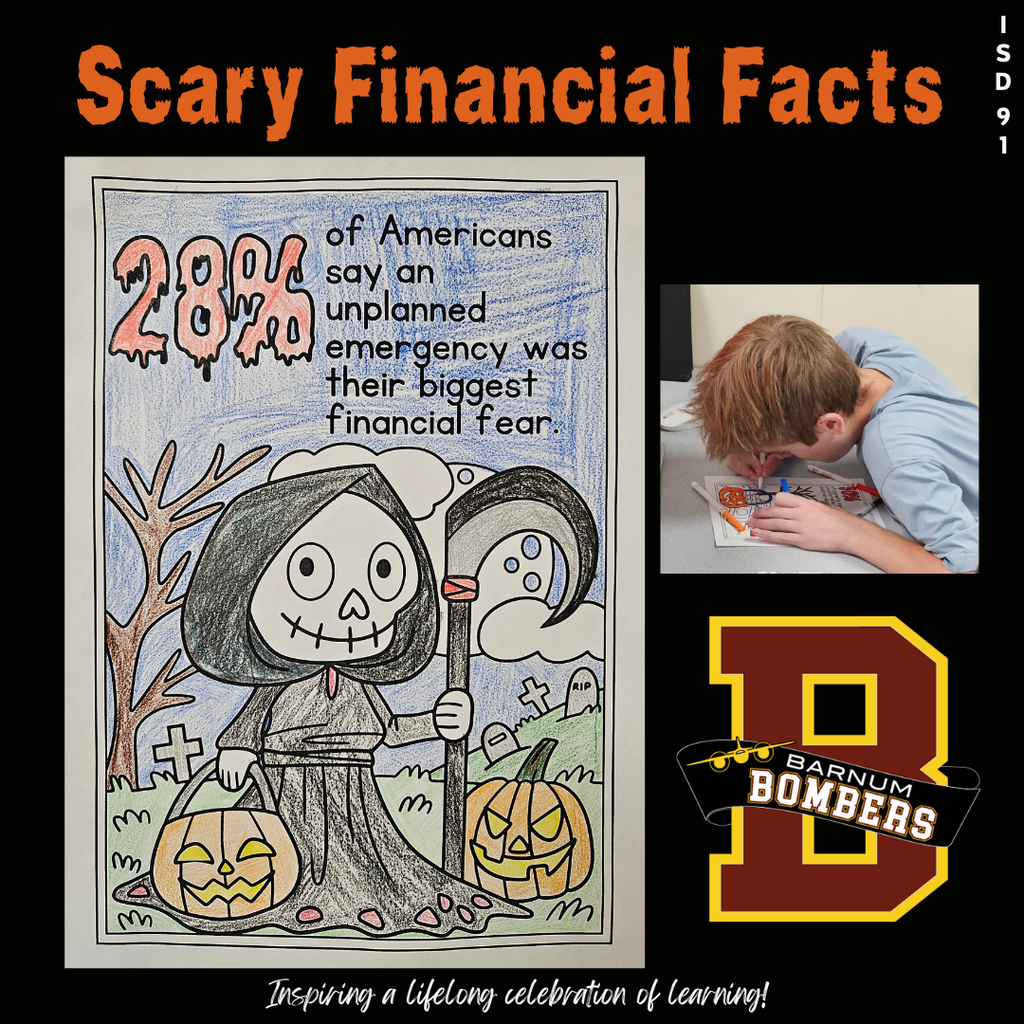 Student coloring a Scary Financials Fact sheet