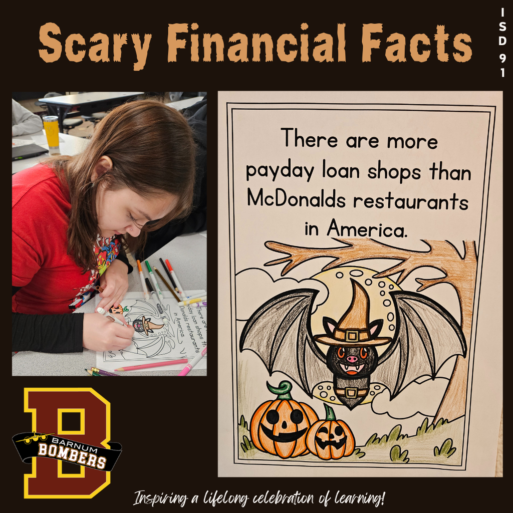Student coloring a Scary Financials Fact sheet