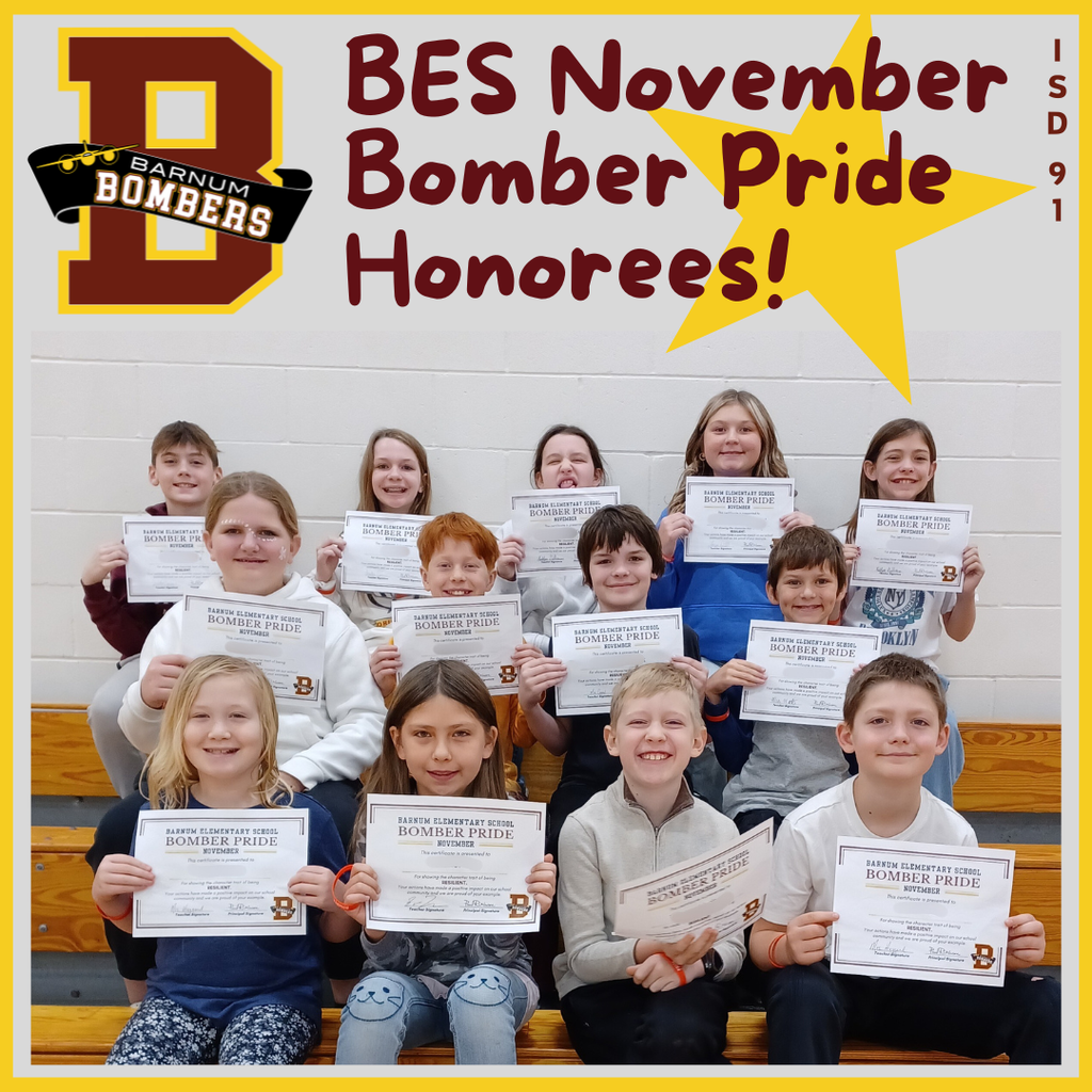 Gr 4-6 Nov. Bomber Pride Honorees with certificates