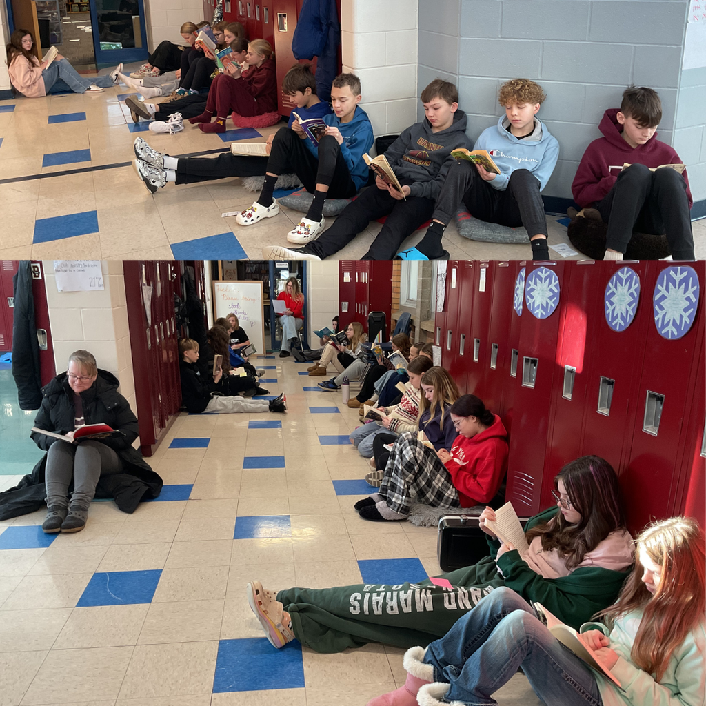 BES student reading train throughout hallway