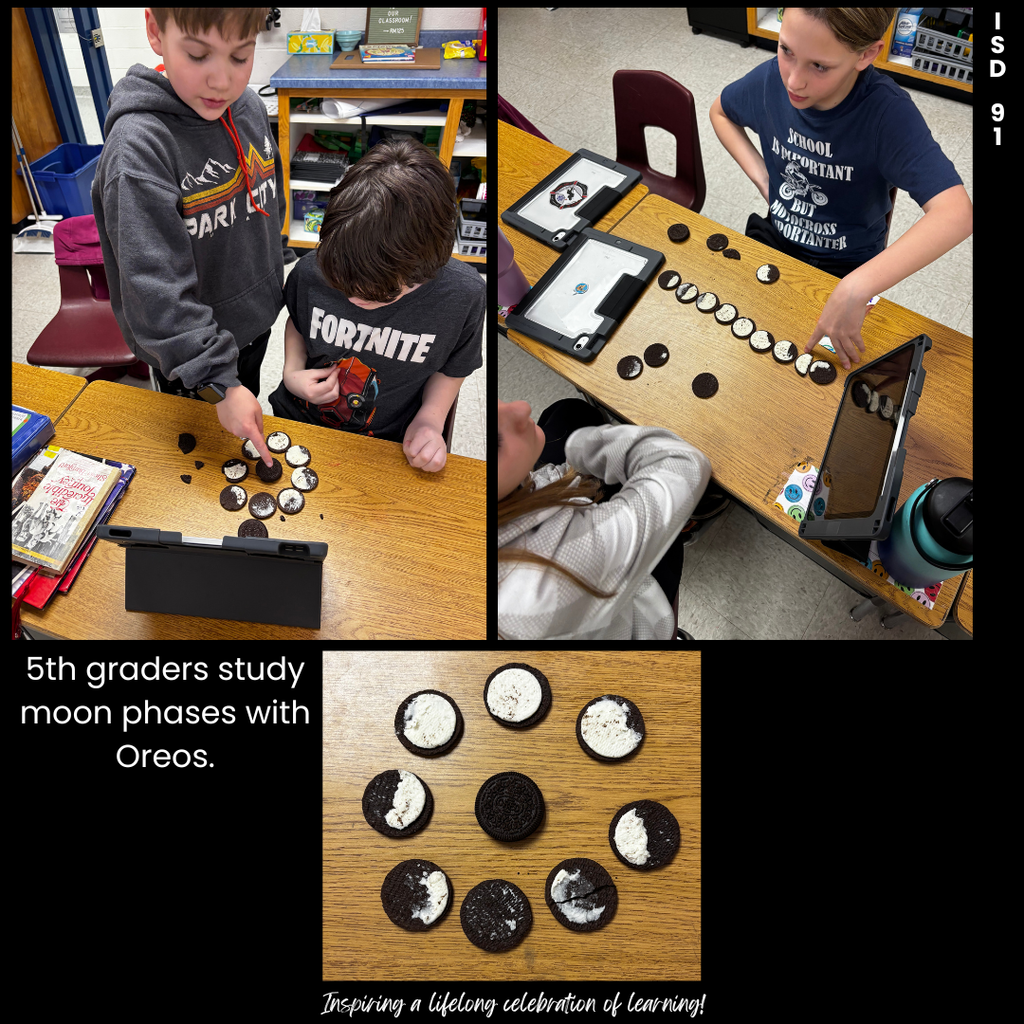 5th graders makin moon phases with oreo cookies