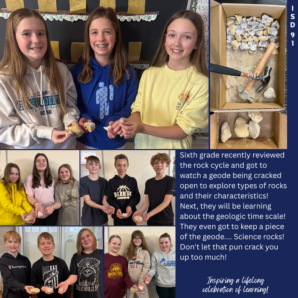 6th graders showing off rocks they were studying