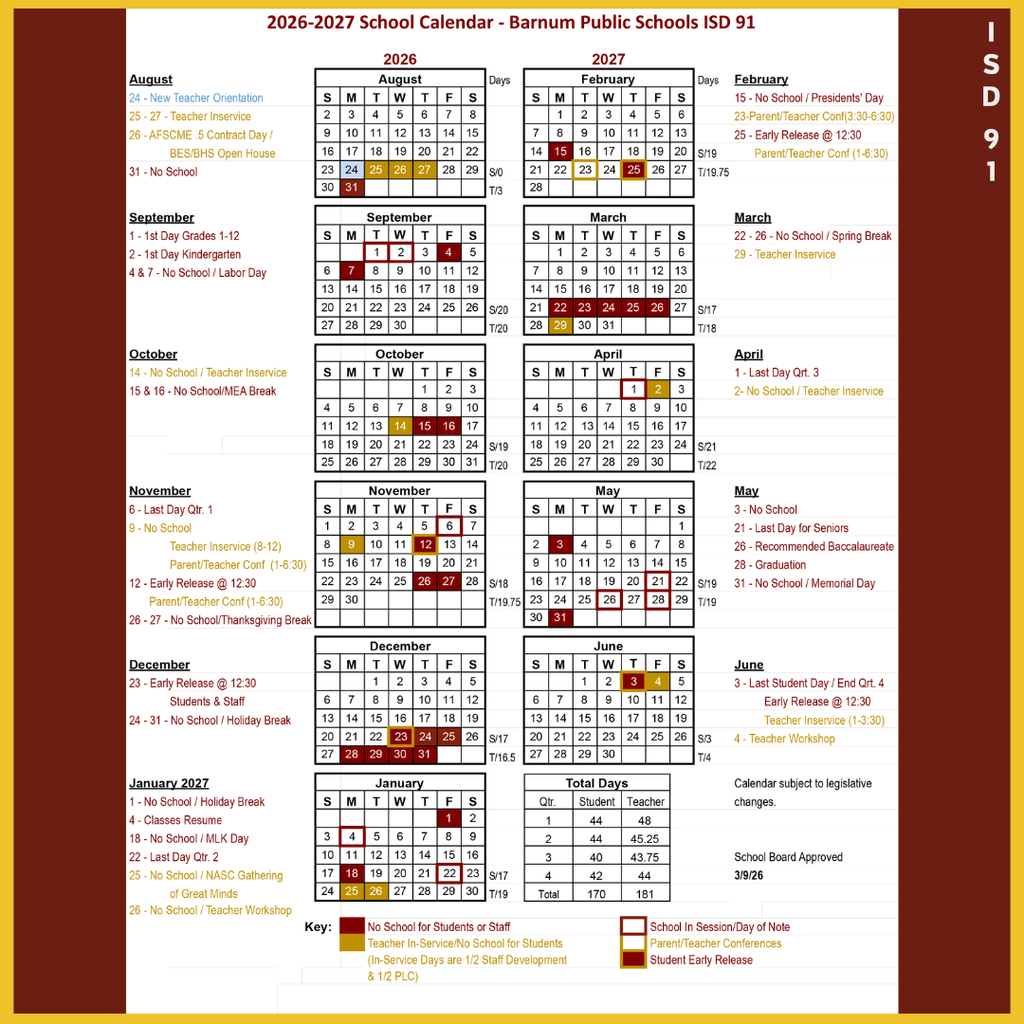 2026-2027 School Calendar