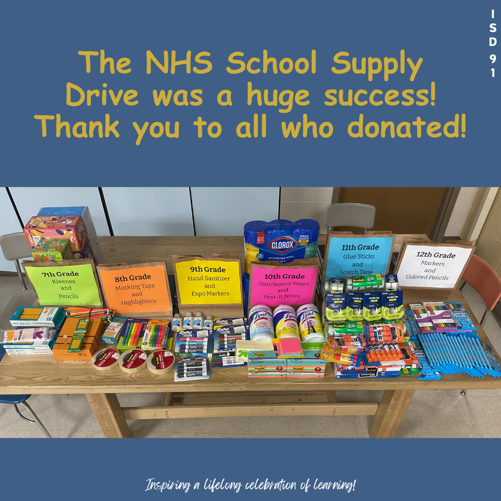 Thank you for school supplies stacked on a table