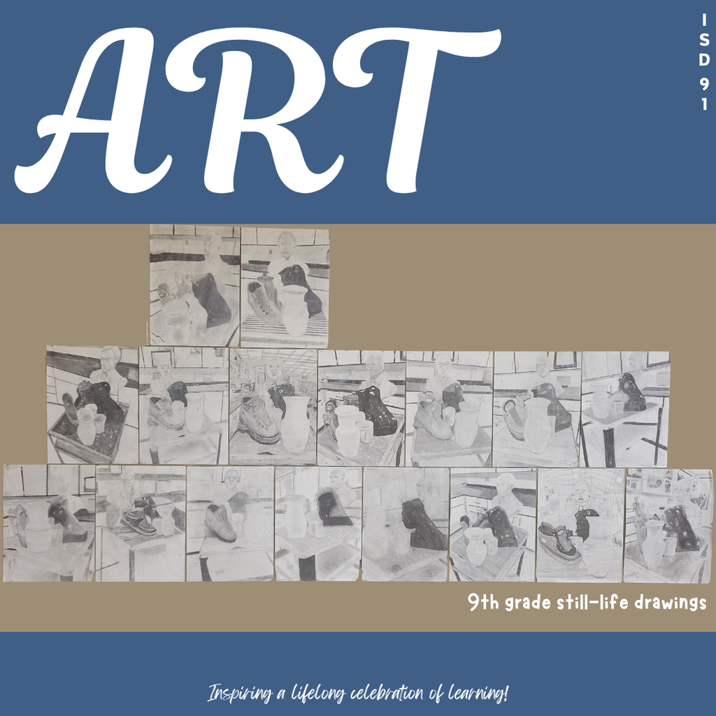 Gr 9 samples of still-life artwork, black and white