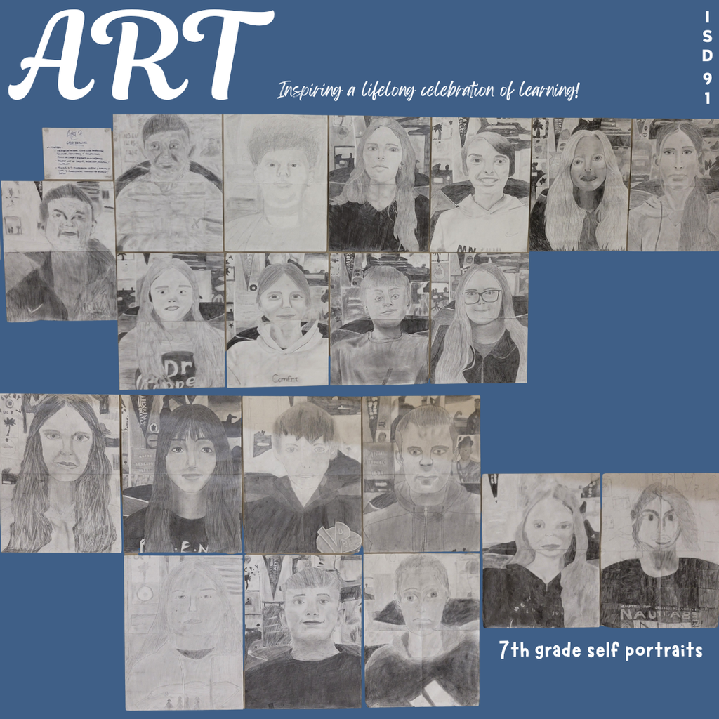 Grade 7 samples of black and white self-portraits