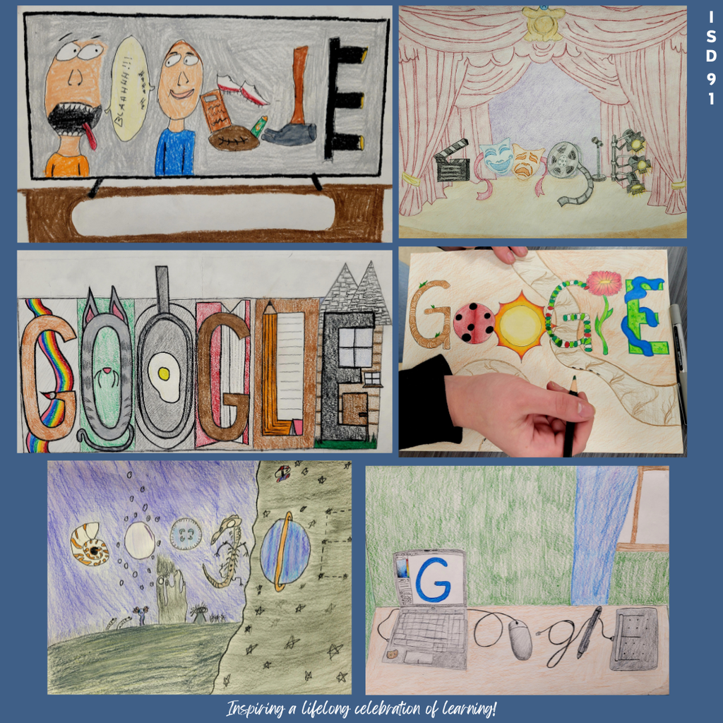 Hand Drawn artwork with color pencils with Google as the focus