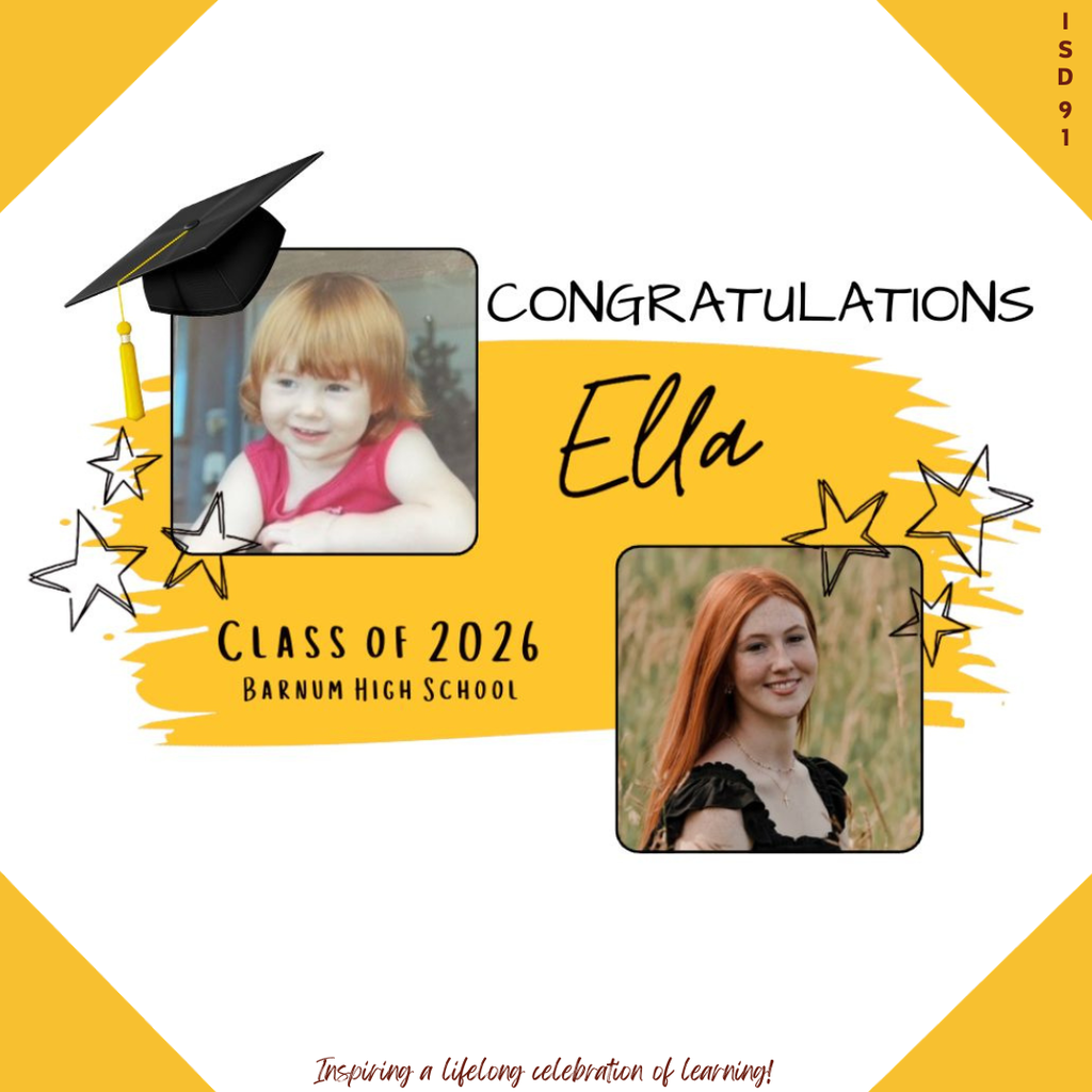 Congrats Barnum Class of 2026 - 2 pics of female graduate, one when young and one current