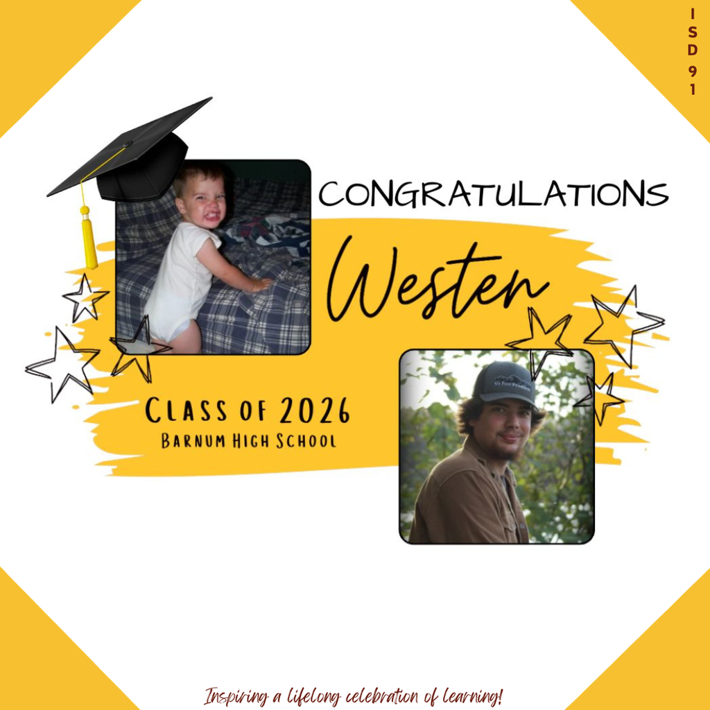 Congrats Barnum Class of 2026 - 2 pics of male graduate, one when young and one current