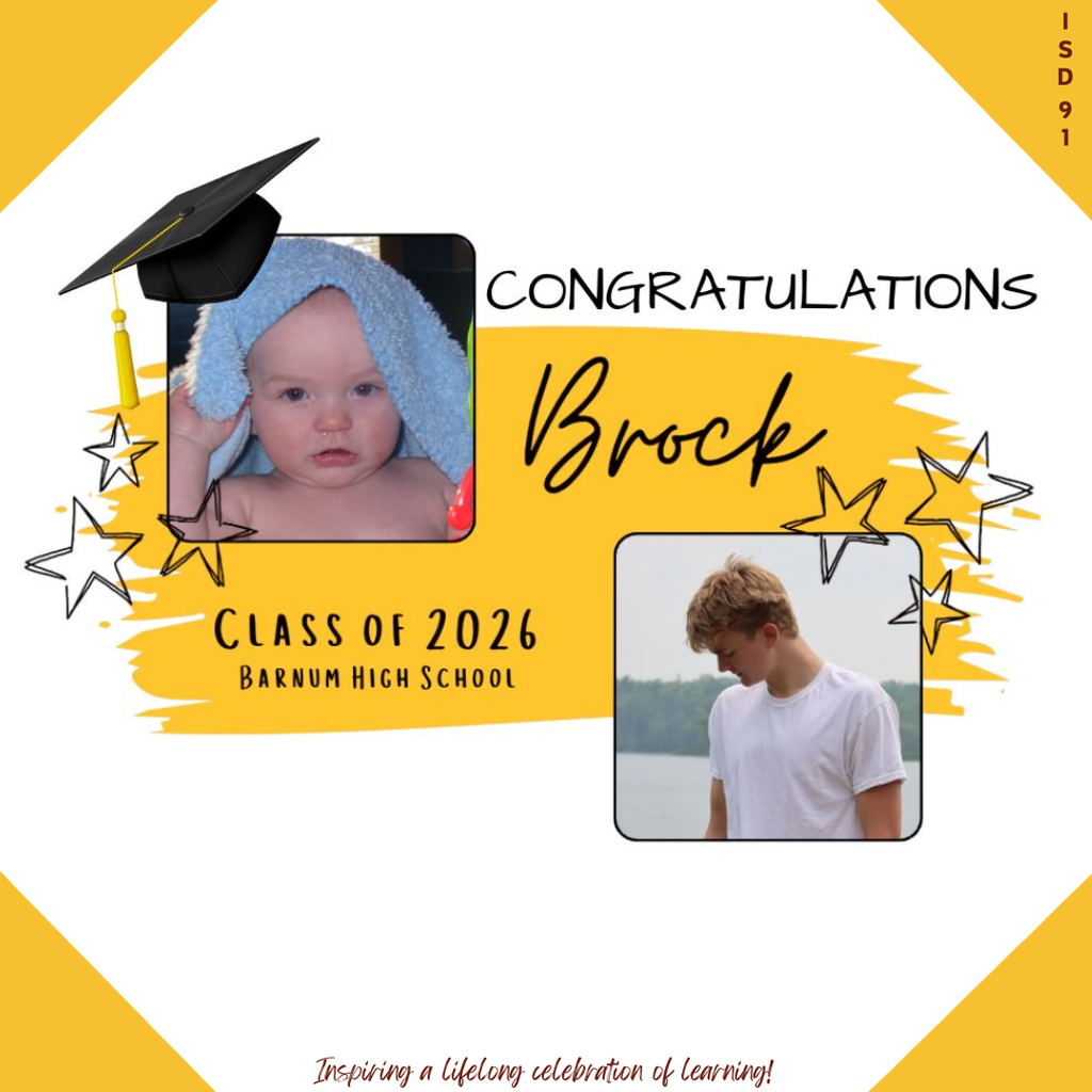 Congrats Barnum Class of 2026 - 2 pics of male graduate, one when young and one current