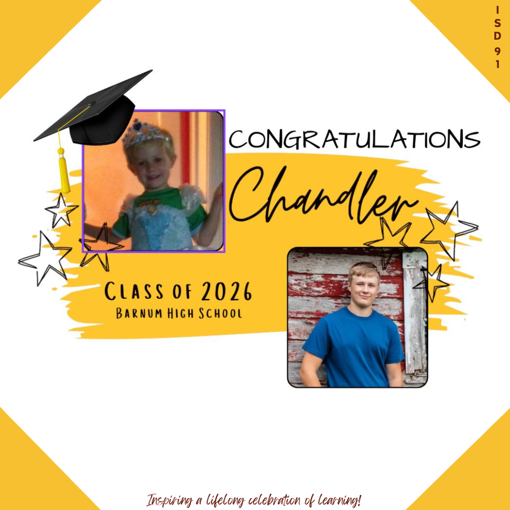 Congrats Barnum Class of 2026 - 2 pics of male graduate, one when young and one current