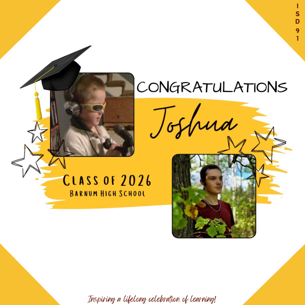 Congrats Barnum Class of 2026 - 2 pics of male graduate, one when young and one current