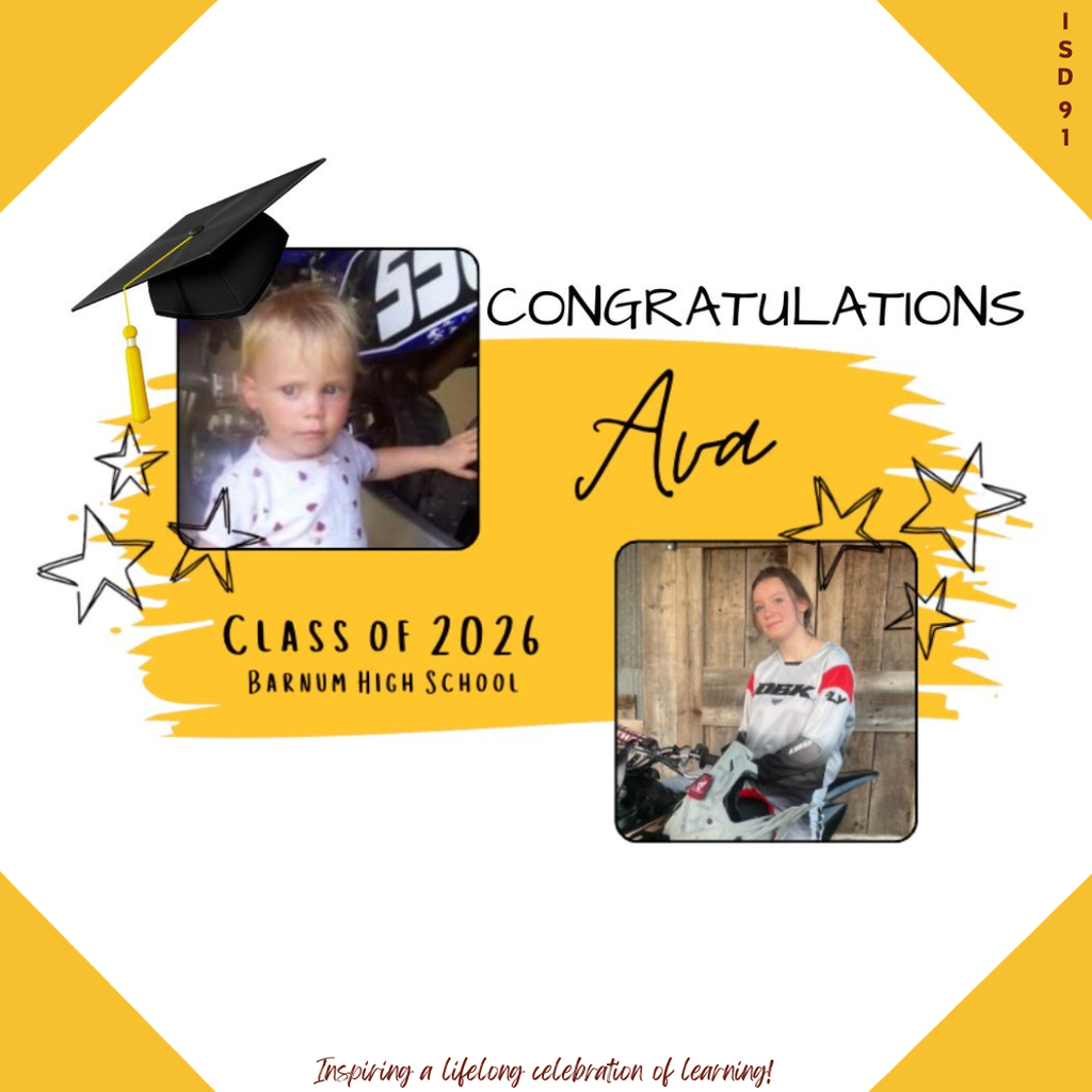Congrats Barnum Class of 2026 - 2 pics of female graduate, one when young and one current