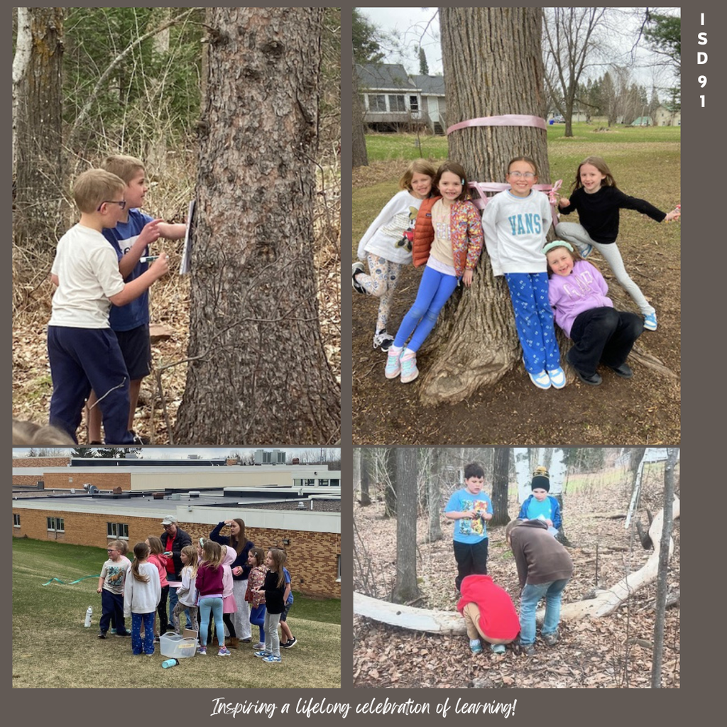 BES Students outside the elementary learning about nature in the school forest