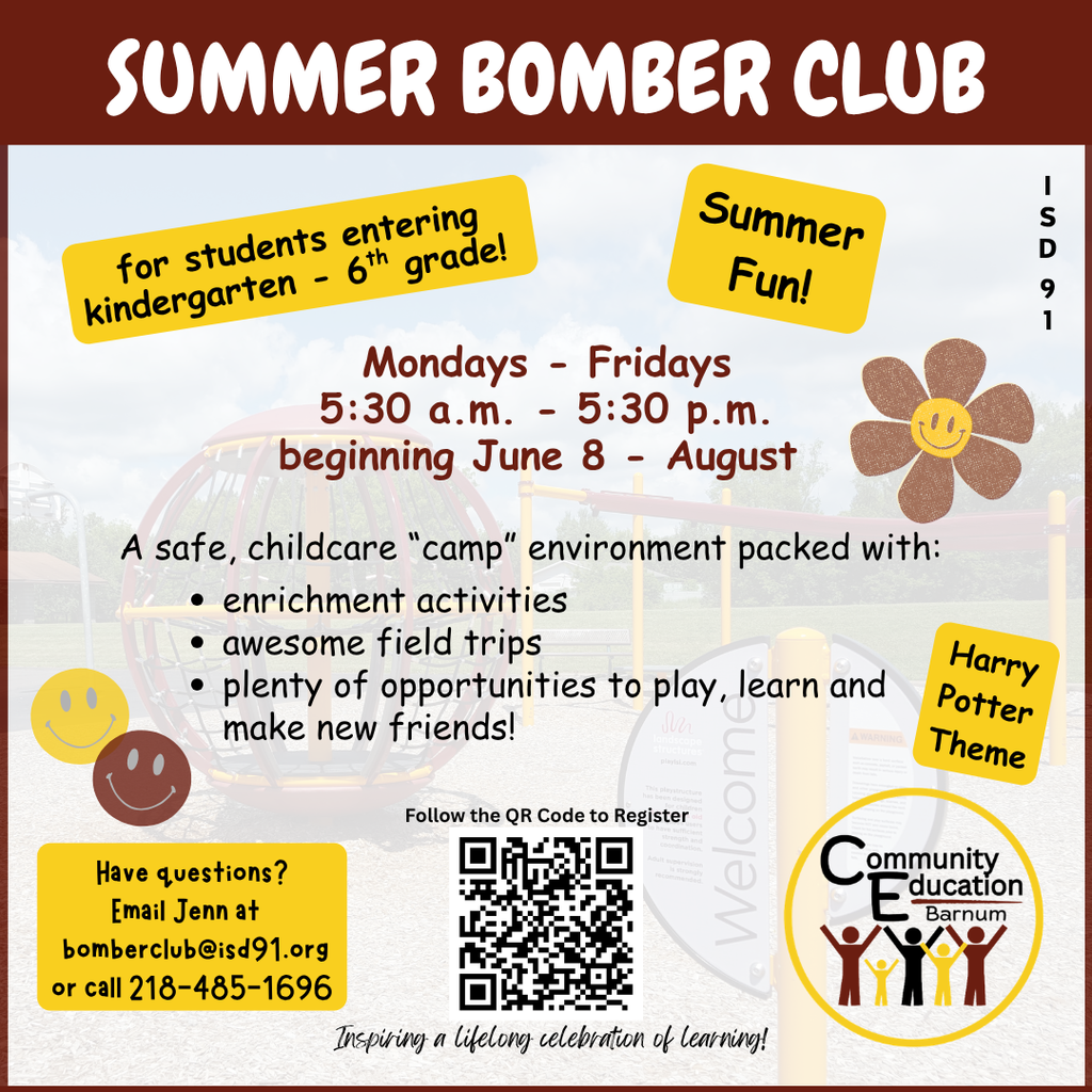 registration info about school age care (Bomber Club)