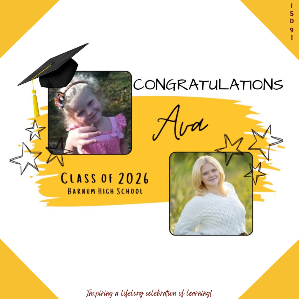 Congrats Barnum Class of 2026 - 2 pics of female graduate, one when young and one current