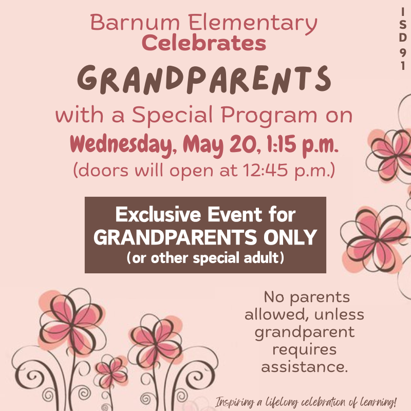 Grandparents Day at BES info with pink background and flowers