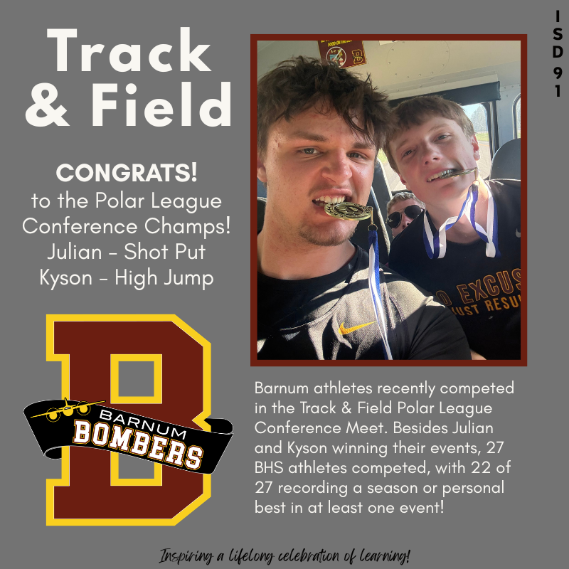 two male track athletes sitting in a school bus after a track meet biting their 1st place medals