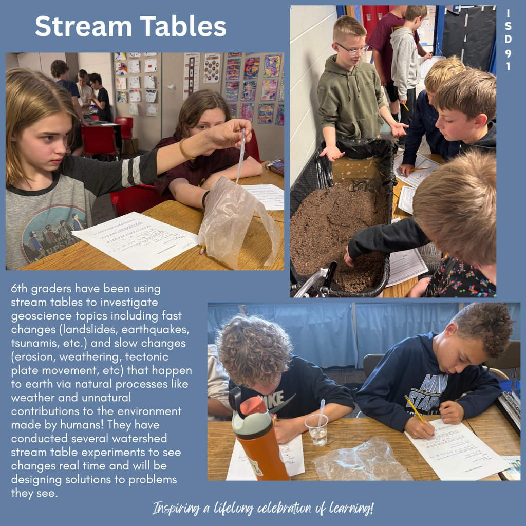 BES students in the classroom conducting science experiments using stream tables