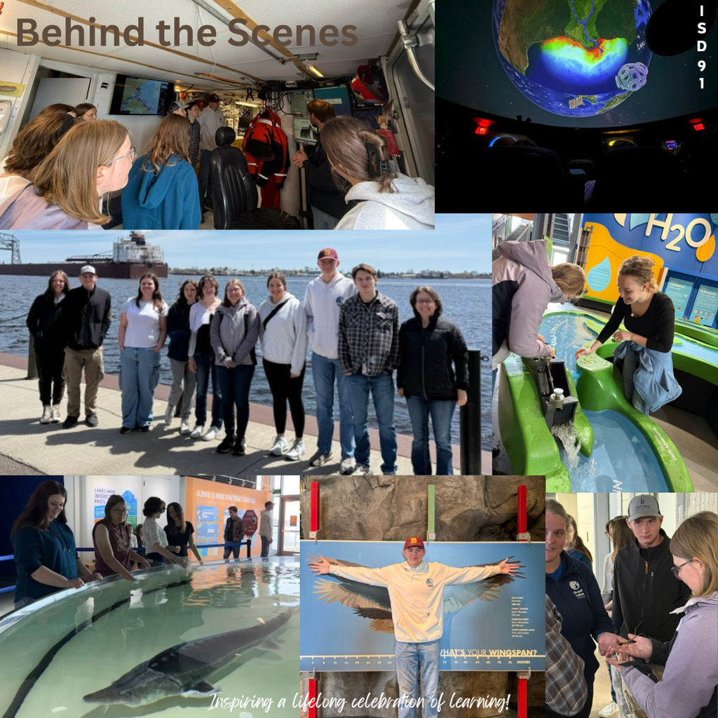 BHS students by Lake Superior and at the Aquarium on a field trip
