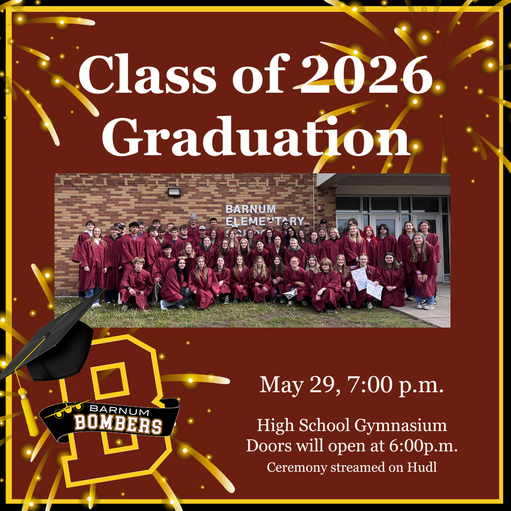 Graduation Information with pic of senior class in their gowns outside of the elementary school