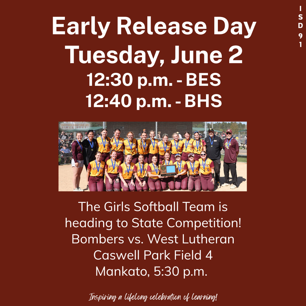 Early release due to softball team headed to state with team photo