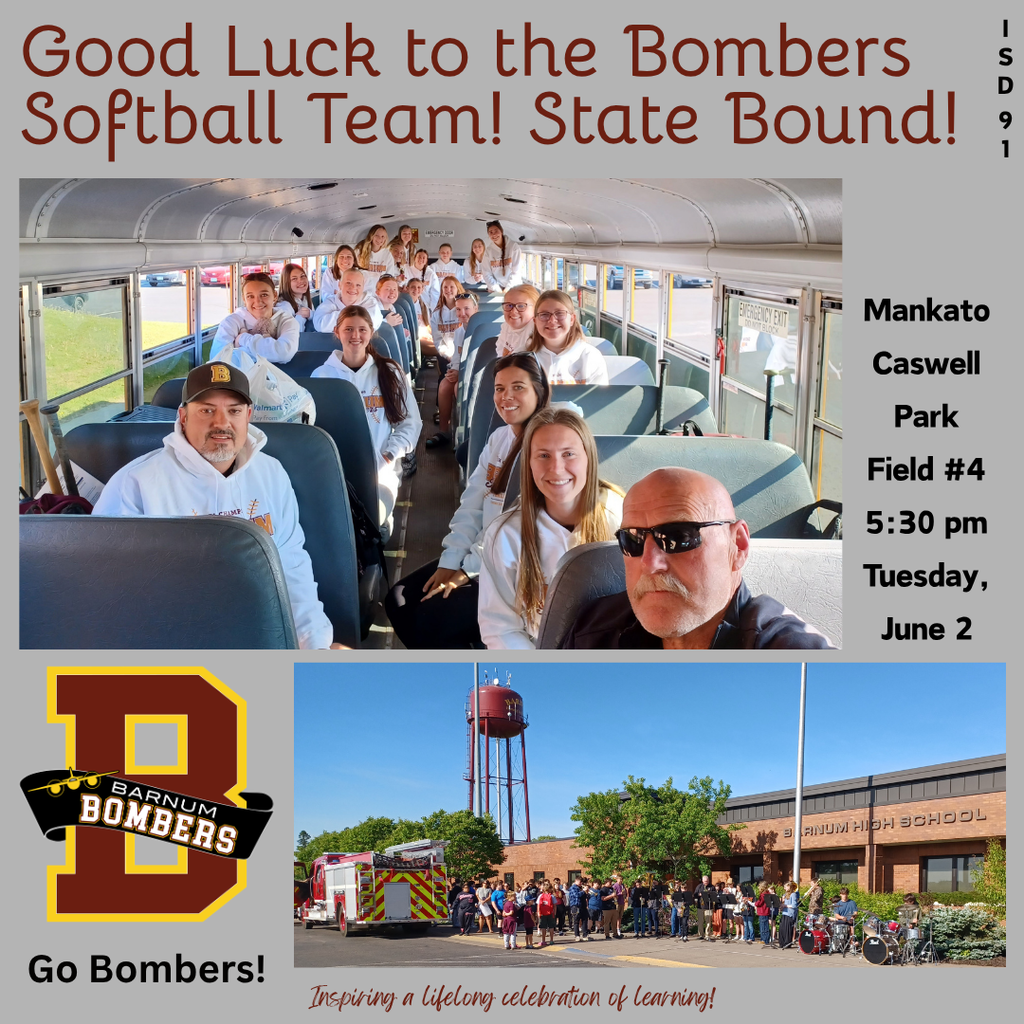 Softball team in bus getting ready to head to the state tournament and students outside the school cheering them on