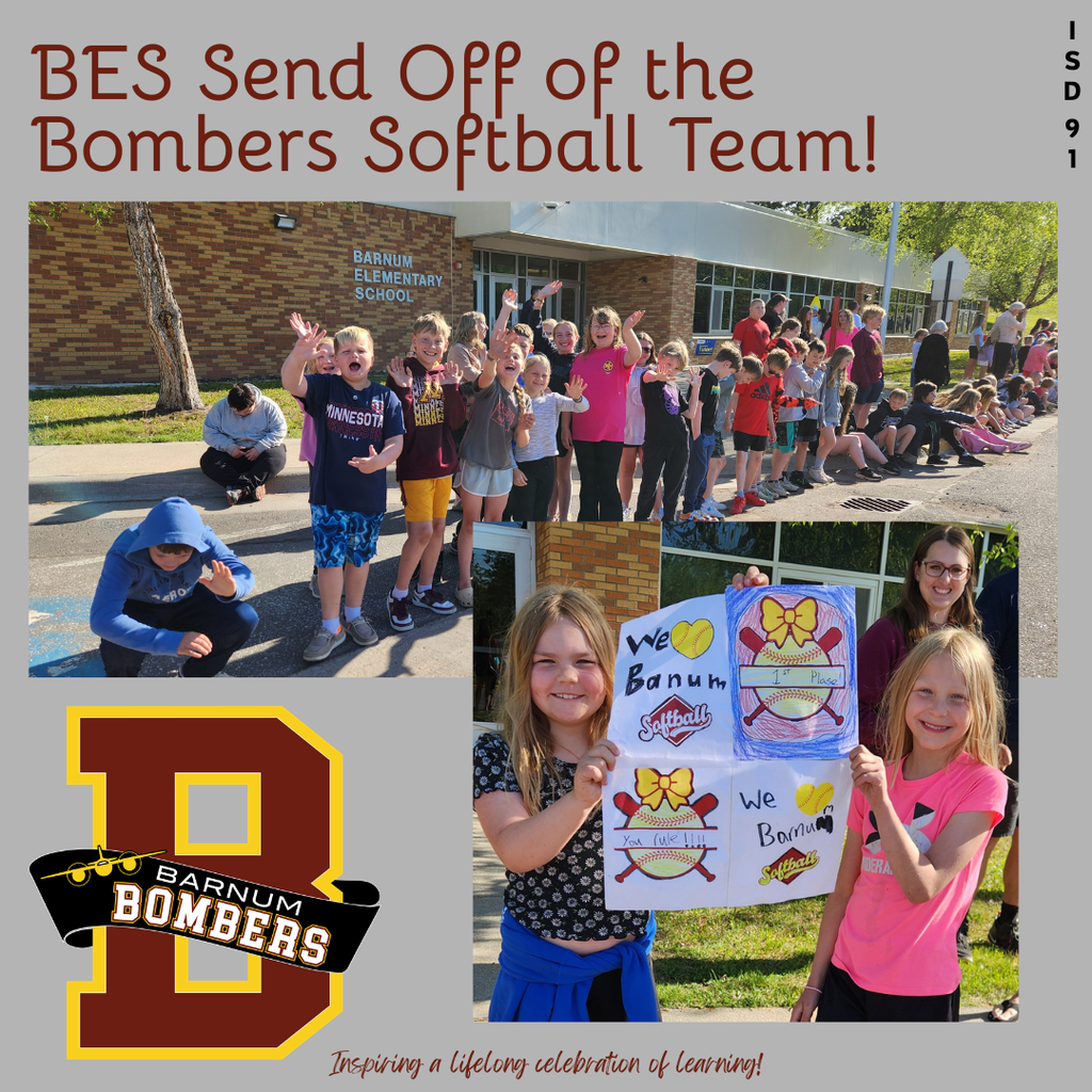 Elementary students outside BES waving goodbye to the softball team heading to the state tournament.