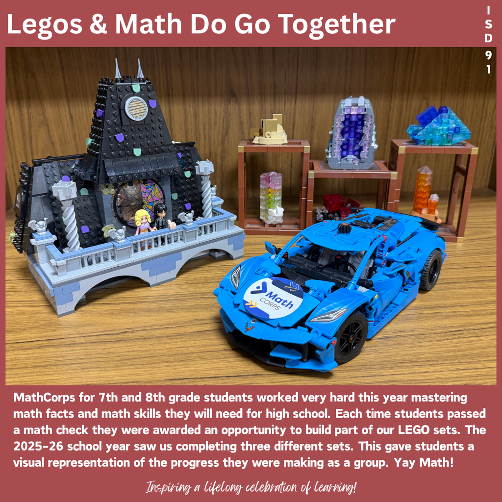 A Lego castle, Lego race car and Lego misc on display