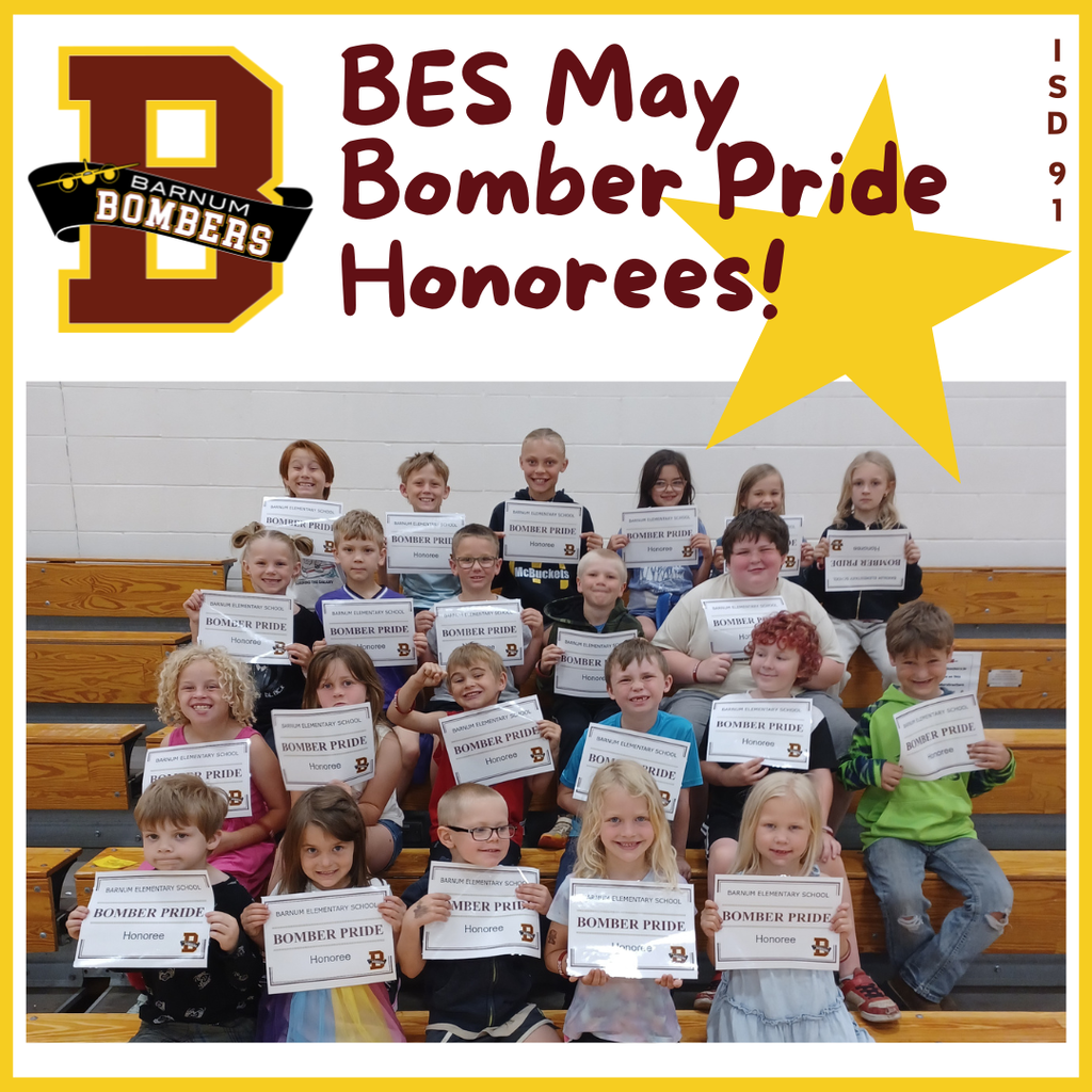 K-3rd graders sitting on gym bleachers holding May Bomber Pride certificates