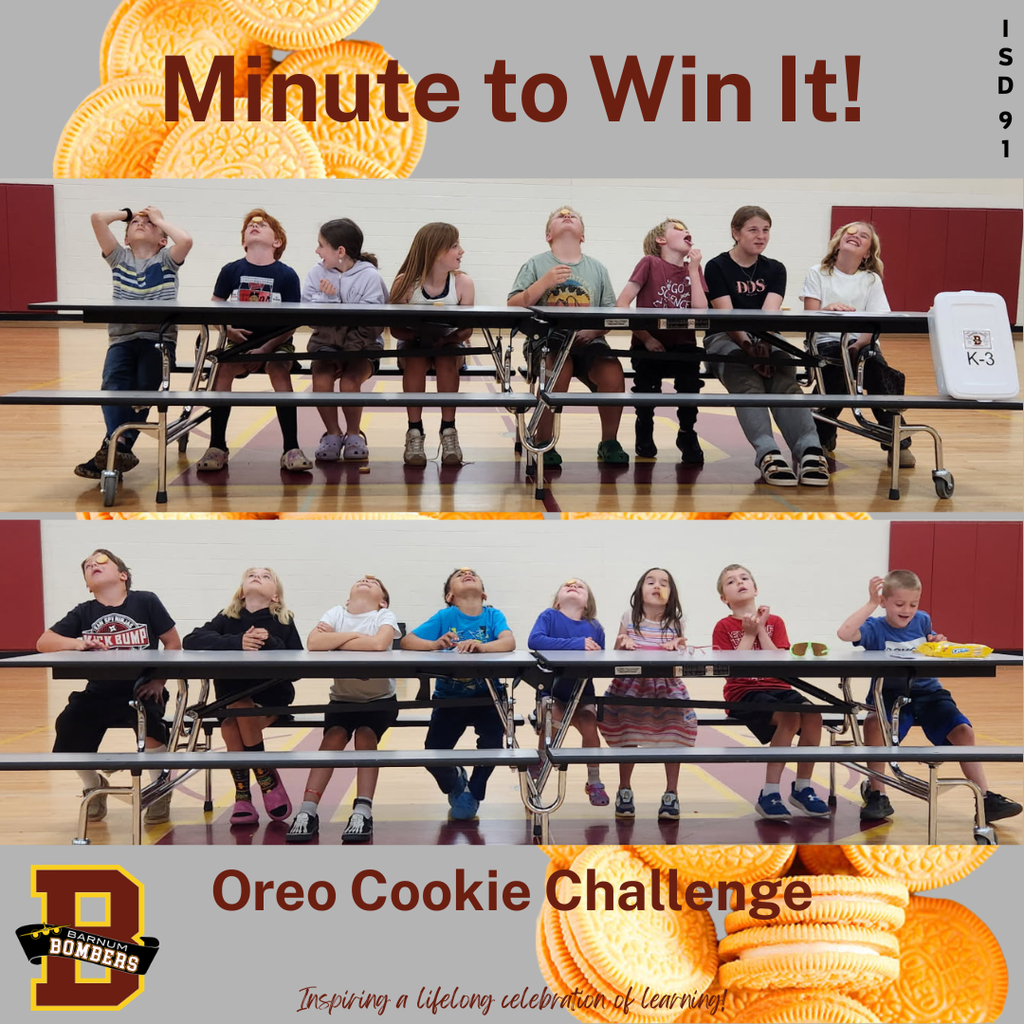 BES Students at tables with an Oreo cookies on their faces