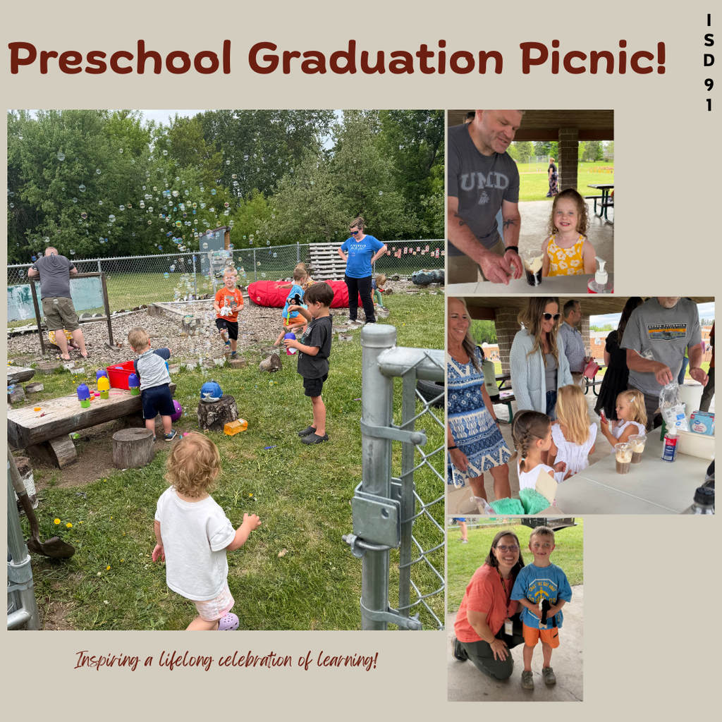 preschool children and parents having a picnic outside by the playground, blowing bubbles