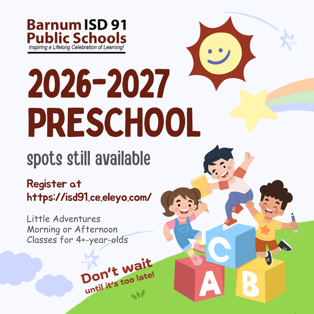 Preschool registration info with clipart of kids on A, B, C blocks