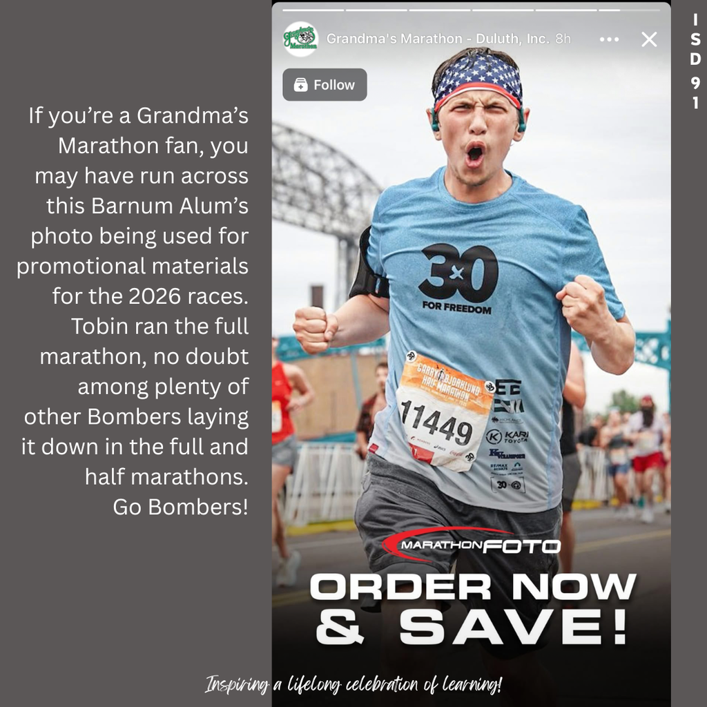 male in blue t-shirt running with fists pumped and expressive face
