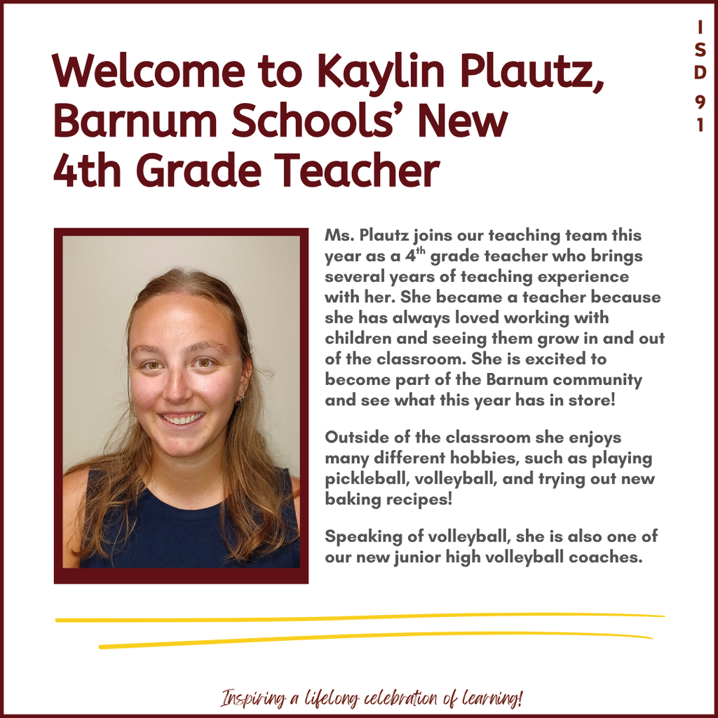 Headshot of new 4th grade teacher and bio info about her