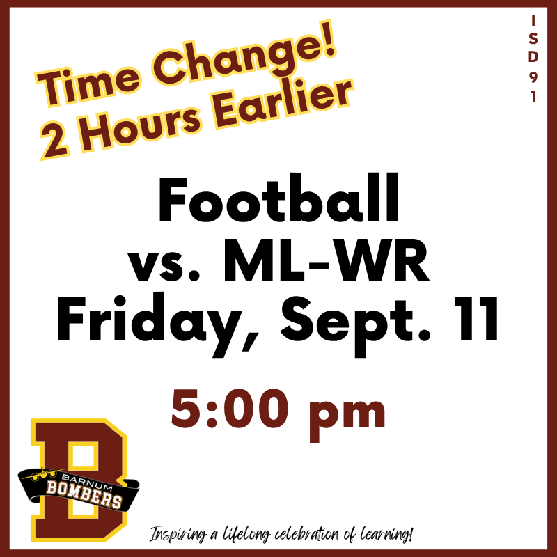 football game time change text with school B logo
