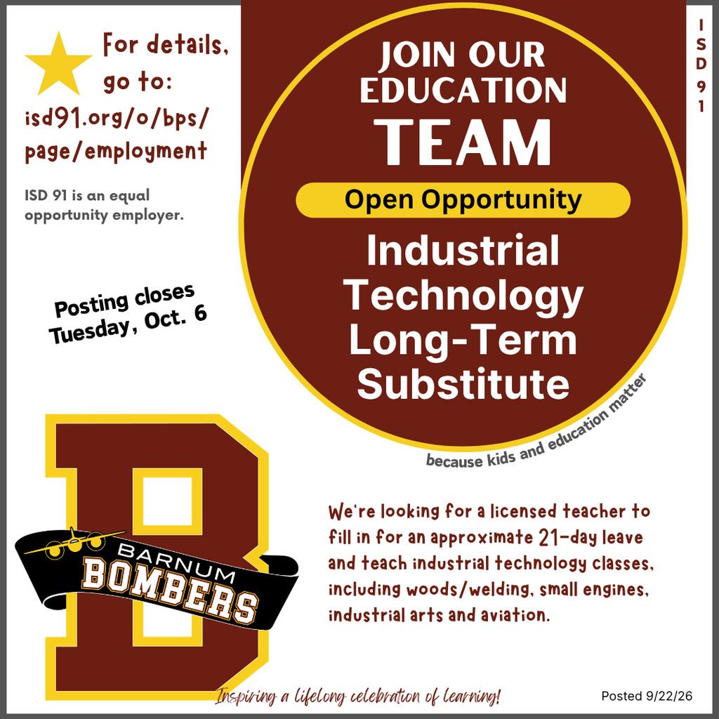 Long-term substitute teacher want ad with school B logo
