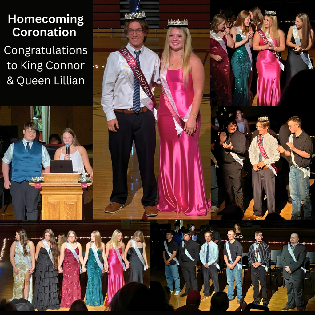 high school homecoming royalty being crowned and posing in the decorated gym with lights and an arch